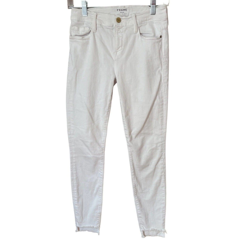 Frame White Le Skinny De Jeanne Step Hem Stretch Denim Jeans Womens Size 26